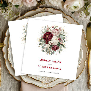 Serviette En Papier Mariage Luxe Marsala Floral Eucalyptus Or