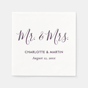 Serviette En Papier Mariage M. et Mme. écriture moderne violette