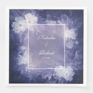 Serviette En Papier Mariage Marbré Indigo Lavande Floral Humeur
