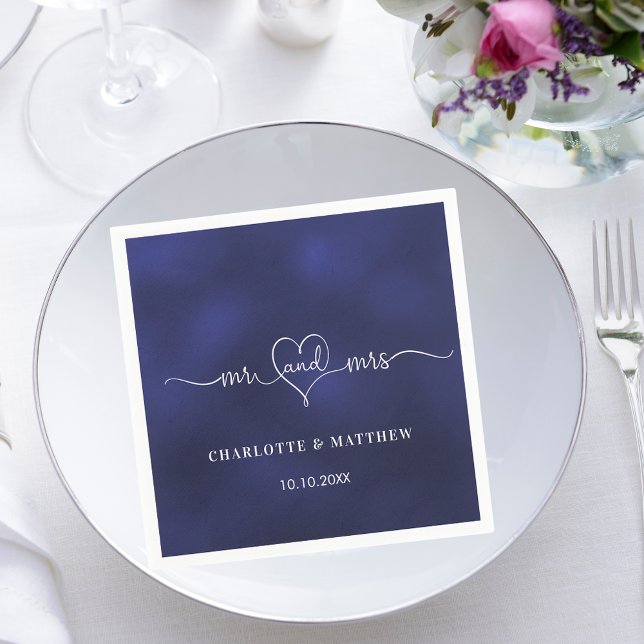 Serviette En Papier Mariage marine bleu m. mme heart script simple (Créateur téléchargé)