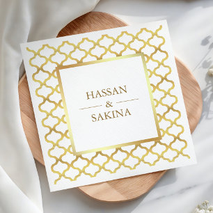 Serviette En Papier Mariage marocain blanc et or à quatre feuilles