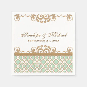Serviette En Papier Mariage marocain Mint Green et Gold