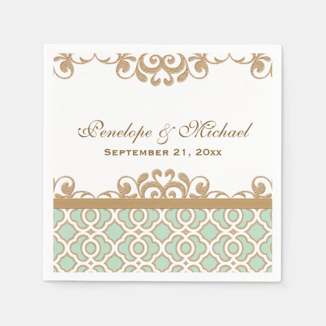 Serviette En Papier Mariage marocain Mint Green et Gold (Devant)