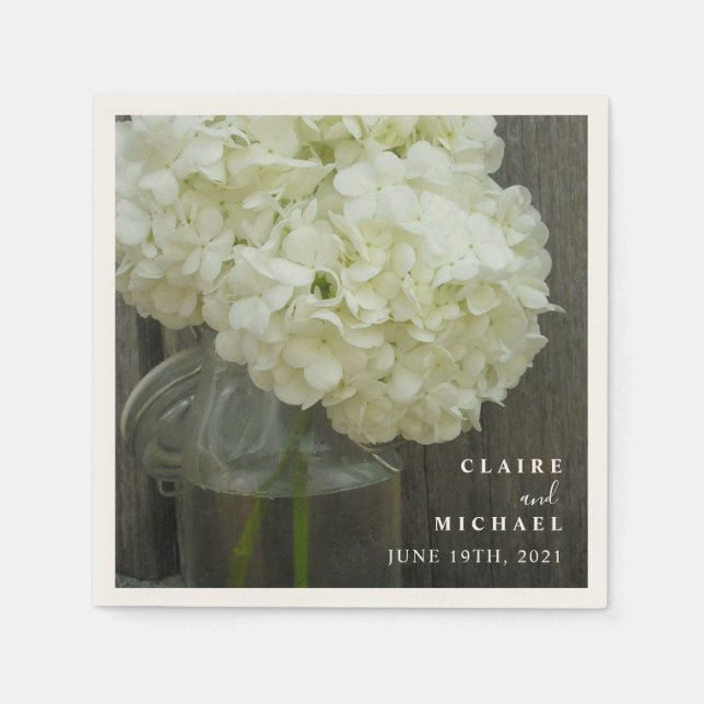 Serviette En Papier Mariage Mason Jar White Hydrangeas (Devant)