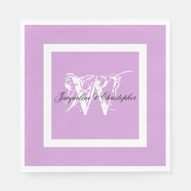 Serviette En Papier Mariage Mauve Moderne Chic Monogramme Noms Papier (Devant)