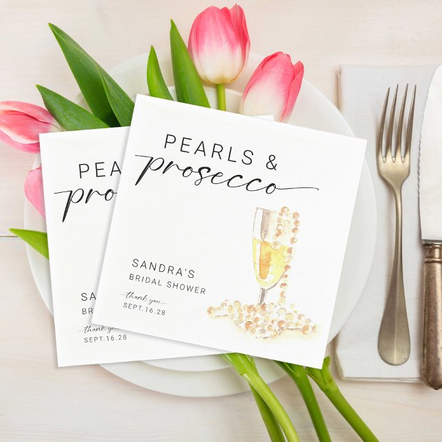 Serviette En Papier Mariage minimal personnalisé perles et Prosecco  (Créateur téléchargé)