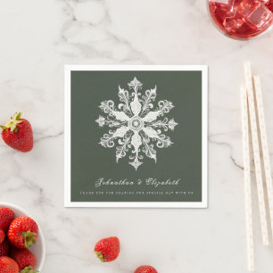 Serviette En Papier Mariage minimaliste de flocon de neige Green