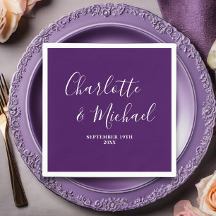 Serviette En Papier Mariage minimaliste de script violet