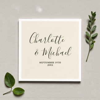 Serviette En Papier Mariage Minimaliste Écriture Blanc Naturel