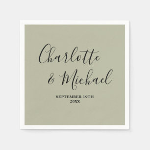 Serviette En Papier Mariage Minimaliste Écriture Grise Ciment