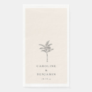 Serviette En Papier Mariage minimaliste écru personnalisé avec palmier