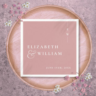 Serviette En Papier Mariage minimaliste élégant monogramme rose poussi