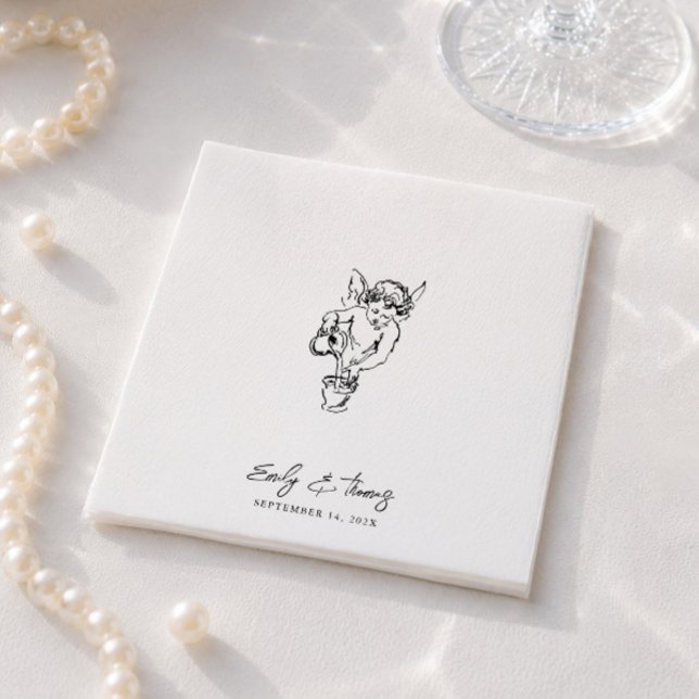Serviette En Papier Mariage Minimaliste Encre Fantaisiste Dessiné à la (Minimalist Whimsical Ink Hand Drawn Wedding Napkins)