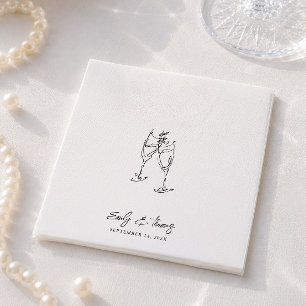 Serviette En Papier Mariage Minimaliste Fantaisiste à l'Encre Dessiné