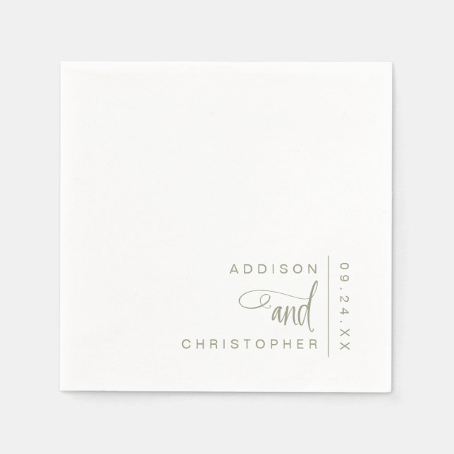 Serviette En Papier Mariage minimaliste moderne Sage Green White (Devant)
