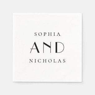 Serviette En Papier Mariage Minimaliste Noir & Blanc Simple et Éléga