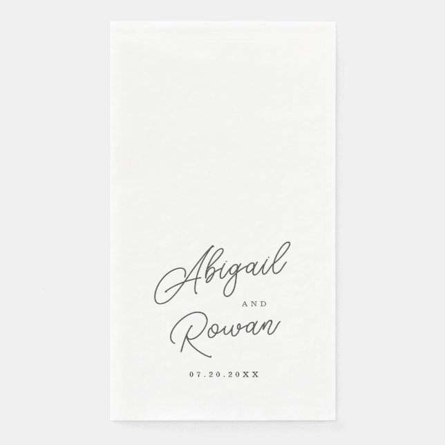 Serviette En Papier Mariage minimaliste noir et blanc script (Devant)