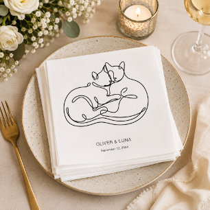 Serviette En Papier Mariage Minimaliste Personnalisé pour Chat de Comp