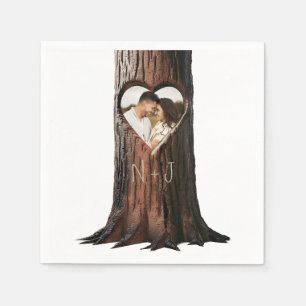 Serviette En Papier Mariage minimaliste rustique de l'arbre cardiaque 