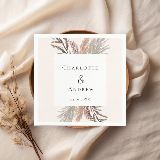 Serviette En Papier Mariage moderne Boho Pampasgras (Créateur téléchargé)