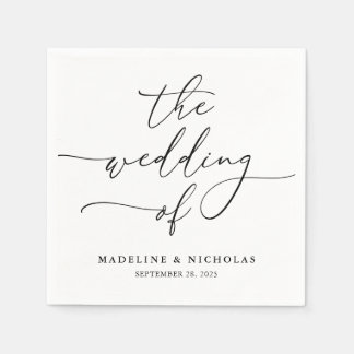 Serviette En Papier Mariage Moderne Calligraphie Élégante Noir Et Blan