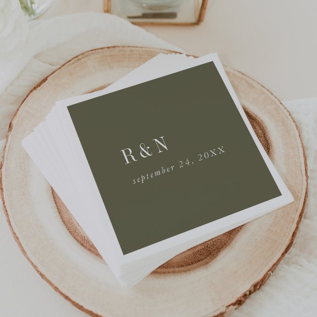 Serviette En Papier Mariage moderne chic Olive Green Monogram (Créateur téléchargé)
