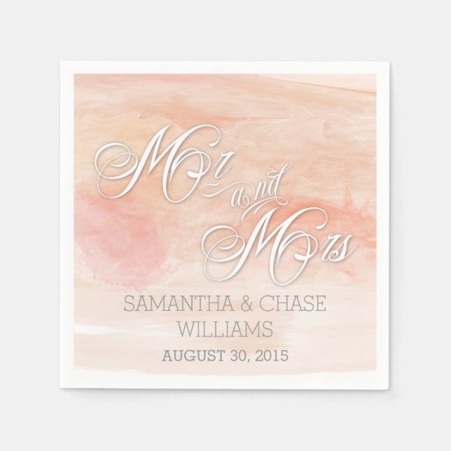 SERVIETTE EN PAPIER MARIAGE MODERNE CORAL WATERCOLOR (Devant)