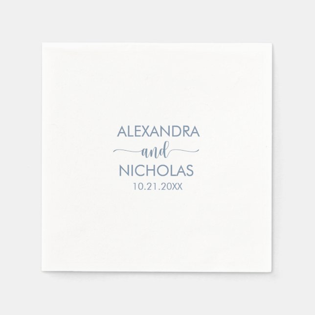 Serviette En Papier Mariage moderne Dusty Blue Script (Devant)