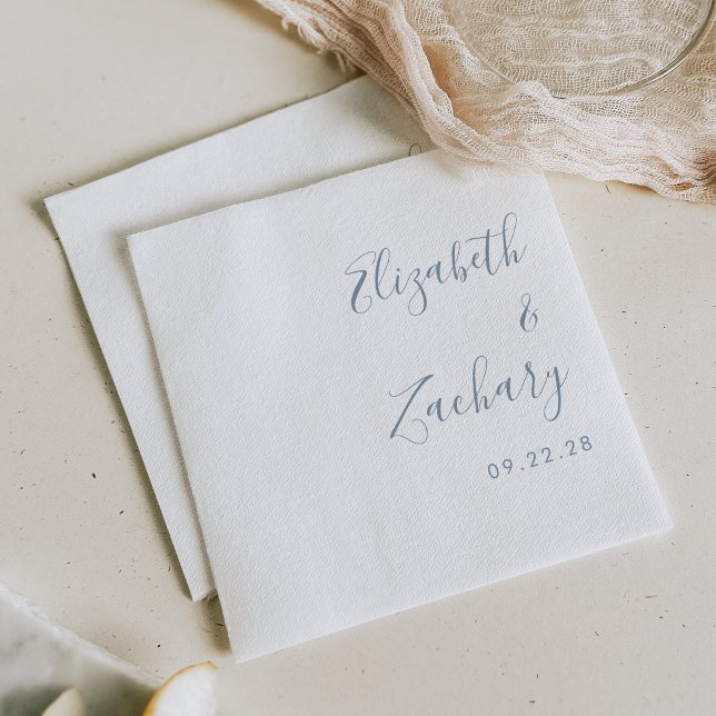 Serviette En Papier Mariage moderne Dusty Blue Script (Créateur téléchargé)