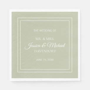 Serviette En Papier Mariage Moderne Élégant Écriture Vert Sauge Blanc