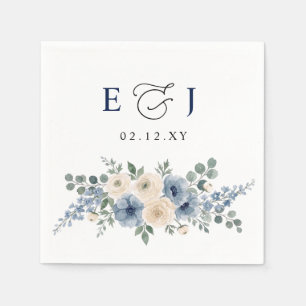 Serviette En Papier Mariage Moderne Floral Marié Bleu Poussiéreux et I
