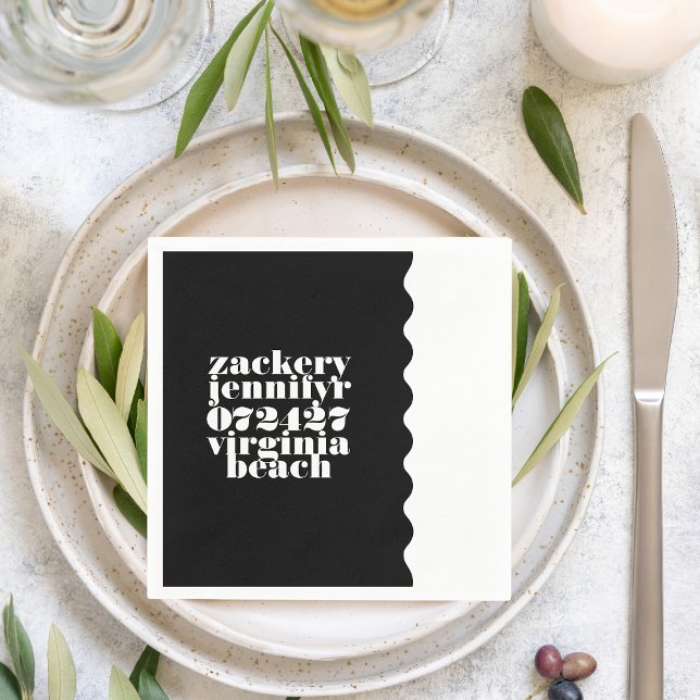Serviette En Papier Mariage moderne Gras fractionné noir blanc (Créateur téléchargé)
