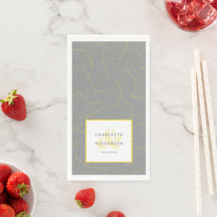 Serviette En Papier Mariage moderne gris jaune mariée et Motif de cham