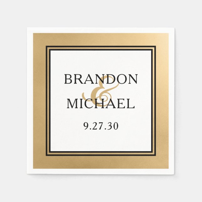 Serviette En Papier MARIAGE moderne LGBTQ Gold Napkins (Devant)