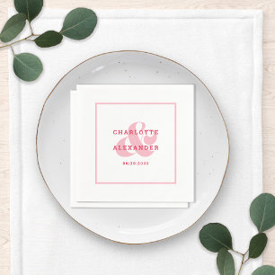 Serviette En Papier Mariage moderne Magenta Red Ampersand Mariée & Sal