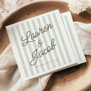 Serviette En Papier Mariage Moderne Minimaliste Bandes Vertes