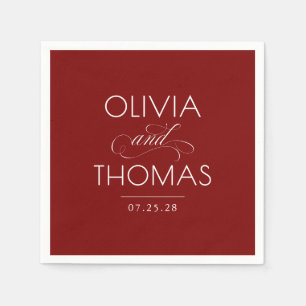 Serviette En Papier Mariage Moderne Minimaliste Chic Typographie Rouge