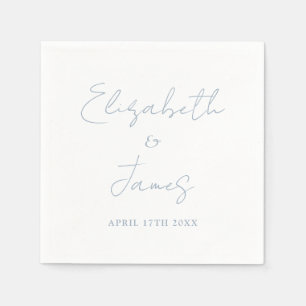 Serviette En Papier Mariage Moderne Minimaliste Écriture Bleu Poussiér