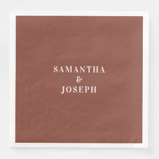 Serviette En Papier Mariage Moderne Minimaliste Terre Cuite Foncé & Bl