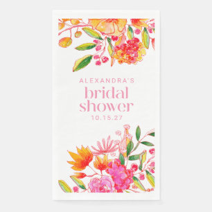 Serviette En Papier Mariage Moderne Rose Orange Aquarelle Florale