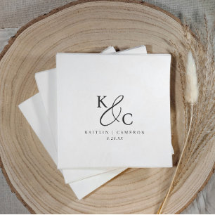 Serviette En Papier Mariage Moderne Simple Monogramme Noir et Blanc