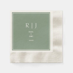 Serviette En Papier Mariage Moderne Tendance Monogramme Initiale Vert 