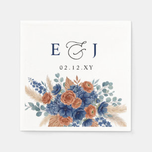 Serviette En Papier Mariage Moderne Terracotta Bleu Marine Pampa Végét