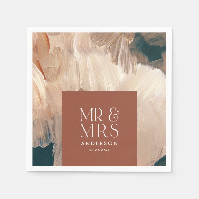 Serviette En Papier Mariage moderne terracotta sarcelle Monsieur & Mad (Devant)