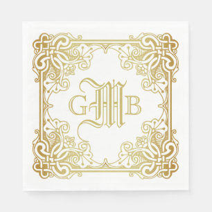 Serviette En Papier Mariage Monogram Classic Gold Frame Traditionnel