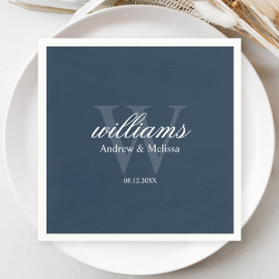 Serviette En Papier Mariage Monogramme Bleu Marine et Blanc
