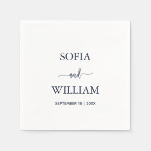 Serviette En Papier Mariage Monogramme bleu marine moderne