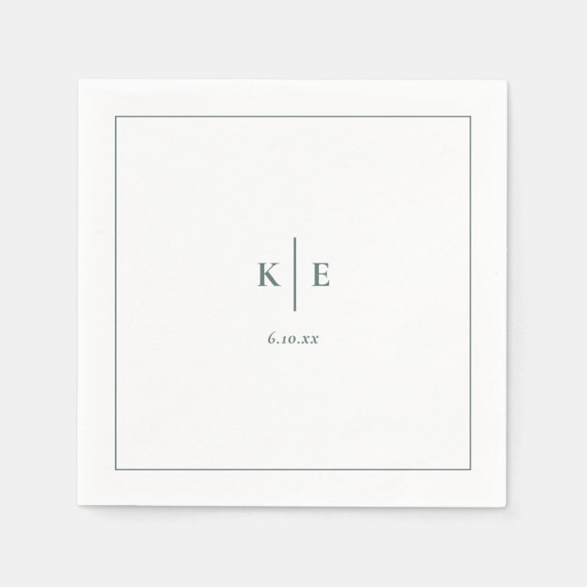 Serviette En Papier Mariage Monogramme classique foncé Dusty vert  (Devant)