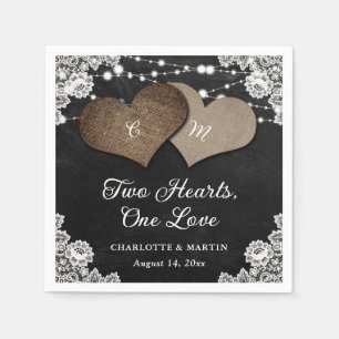 Serviette En Papier Mariage Monogramme de dentelle noir