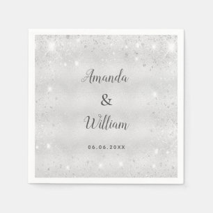 Serviette En Papier Mariage monogramme de parties scintillant argent